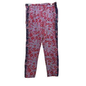 Xirena Payton Floral Pants Womens Small Red Blue Pull on Gauze Cotton Funky Boho